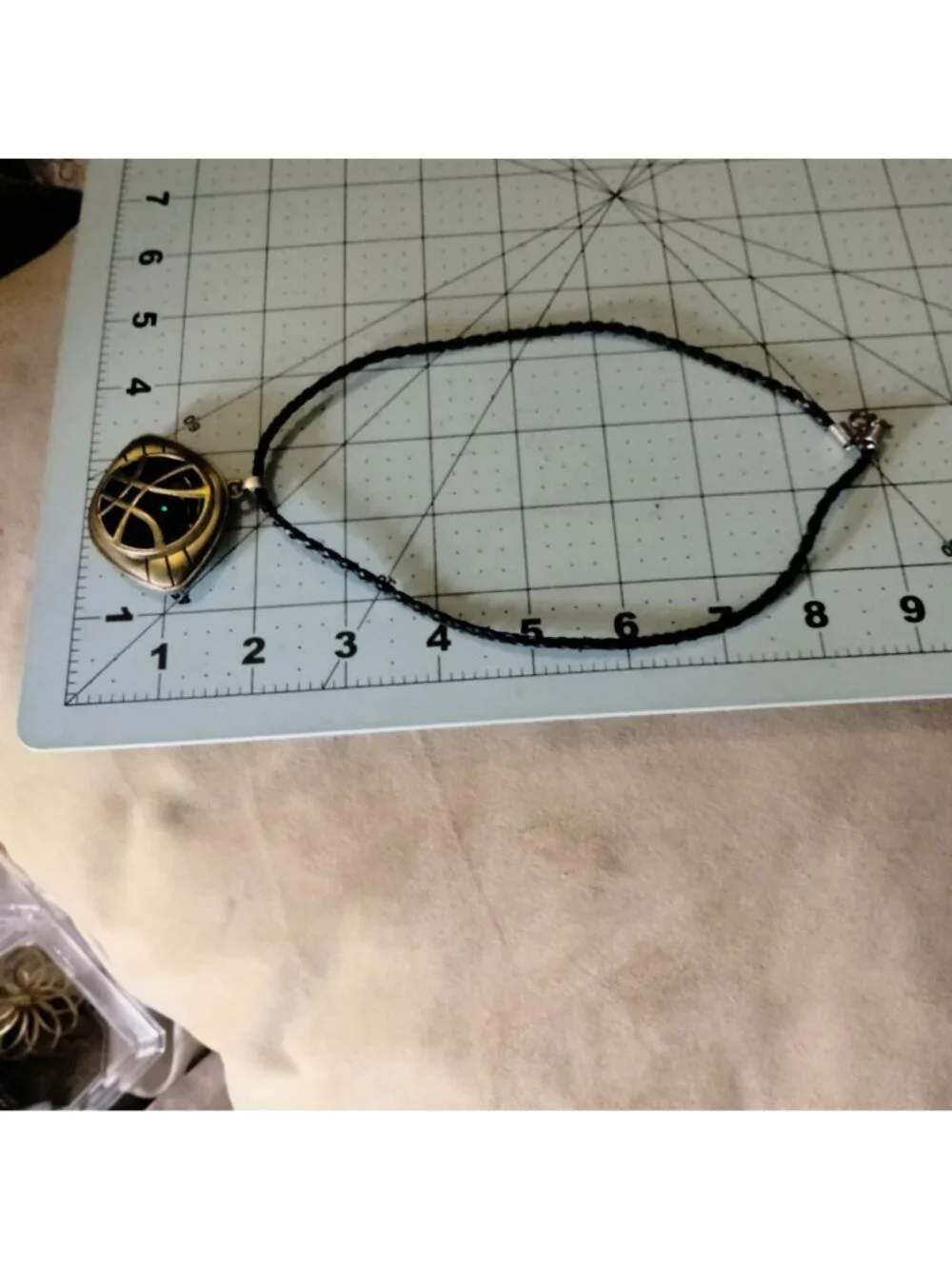 Doctor Strange Eye Of Agamotto Necklace Pendant Braided Black Cord Green Stone